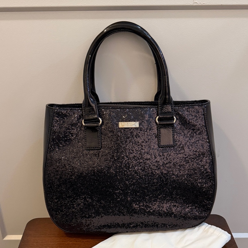 Kate Spade Black Sparkle and patent leather hand bag